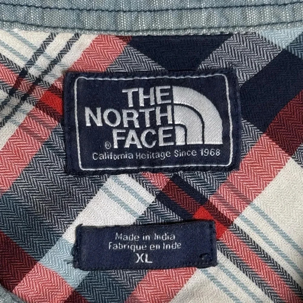 The North Face Button Up Men XL Short Sleeve Cotton Green Slub Texture Shirt